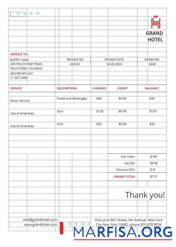 Downloadable Grand Hotel Invoice Template